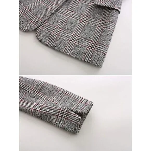 ebossy Women's Houndstooth Plaid Boyfriend Blazer - Notch Lapel Suit Coat - XS - Picture 4 of 5